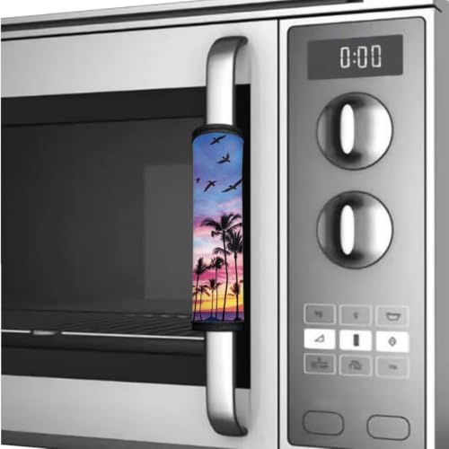 Image of 6 Pcs Refrigerator Microwave Door Handle Covers Electrical Appliances Handle Protector Protected from Oil Stains, Fingerprints, Tropical Beach Palm Tree Sunset Print Blue Violet