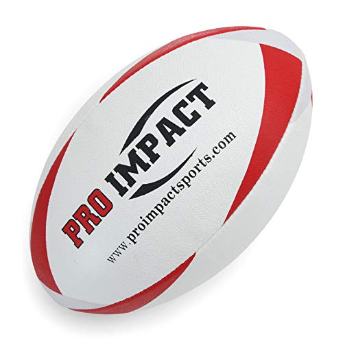 Pro Impact Match Rugby Ball - Professional Grade Ball, Heavy Duty & Durable - Ideal For Long Matches & Gameplay Size 5 Assorted Colors (Size 5, White Red) #TOP2