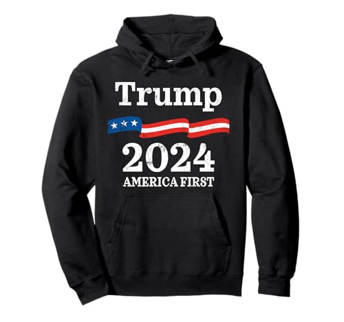 America First Save America Again Trump 2024 Bandiera USA retrò Felpa con Cappuccio