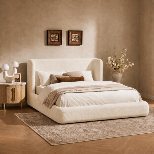 Queen Cloud Bed Frame, Upholstered Queen Size Bed Frame, Soft Gray