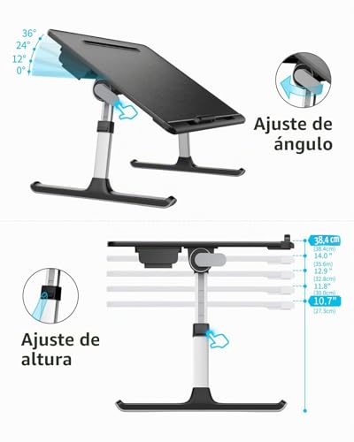 Miniatura 3 de Mesa De La Cama, Vuelta Al Cole, Saiji Mesa De Cama Ajustable En Altura, Con Cajón De Almacenamiento, Pies De Trineo Plegable, Soporte Para Libros, Ranura Para La Tableta Negro