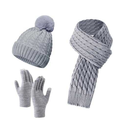 Automne hiver chaud chapeau écharpe gants trois pièces en maille cachemire