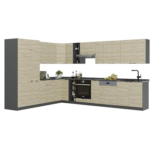 Vicco Cucina Angolare Completa Pannello In Rovere/Antracite 347 X 257 Cm , Pt Antracite - 9