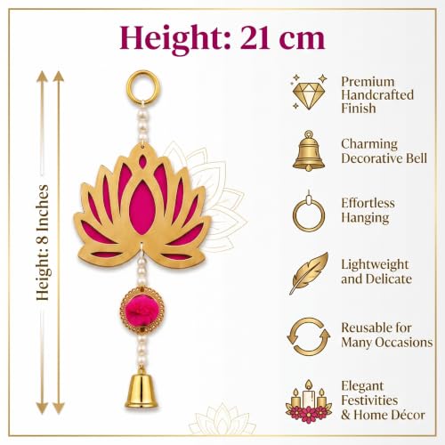 Image of JH Gallery Golden Bell Lotus - Handmade Ganpati Decoration Setup for Home, Ganesh Chaturthi Mandap Decor, Pooja Room, Temple & Door Hanging (24 Inch, Pack of 10)