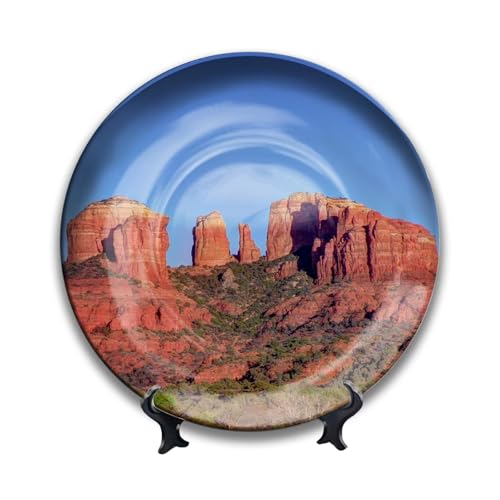 Negezeye Decorative Plate USA Arizona Sedona Cathedral Rock Tabletop Display Ornament Wall Art Travel Souvenirs Hanging Home Decor Gift b