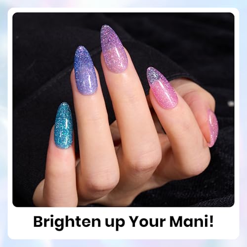 Image of Beetles Chameleon Gel Polish Set - 6 Colors Crushed Diamond Glitter Gel Polish, Sparkle Pink Purple Blue Soak Off UV LED Gel Nail Kit DIY Manicure Spring Gift for Women