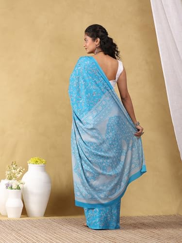 Image of Garden Vareli Floral Print Crepe Saree With Unstitched Blouse Piece