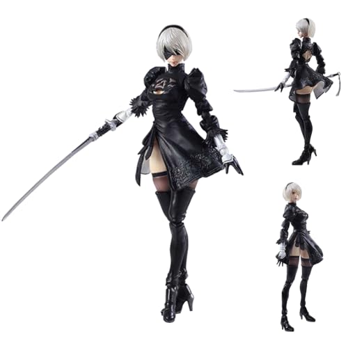 LUNK 2B Action Figure,Anime 2Bautomata Figure Movable Joints Anime Girl No.2 Type B Figurine Interchangeable Parts Model 2Byorha Statue Collectible for Fans 5.5in/14cm