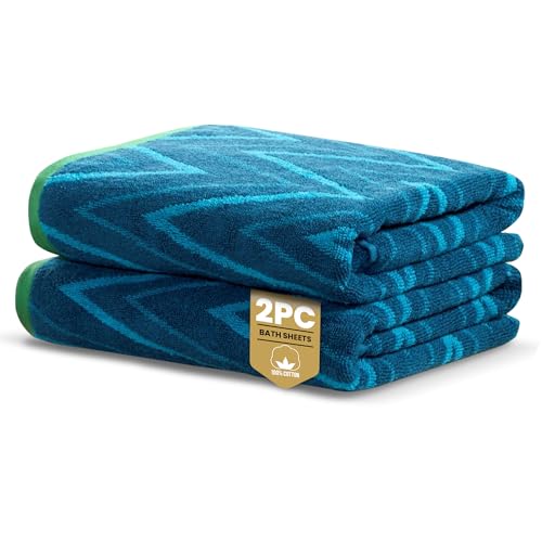 Rapport Home Helix Bath Sheets 2 Pack | Ocean Blue | 90x140cm | Luxurious 500GSM 100% Cotton | Oeko-Tex Certified Absorbent & Soft Bathroom Towels