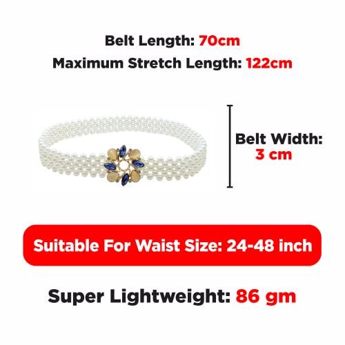 Image of REDHORNS Rhinestone Elastic Waist Belt for Women Dresses Beaded Design Stretchy Slim Waistband, Belly Chain Kamarband for Ladies Saree - Free Size