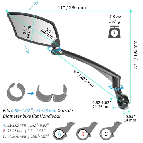 image for BriskMore Handlebar Bike Mirror - Crystal Clear HD Glass, 360° Adjust