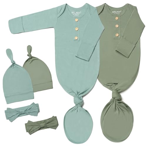 Image of Baby Noah Newborn Knotted Gown Set with Hat and Headband - Buttery Soft Tie Bottom Gown for Baby's Sweet Dreams (2 Packs)