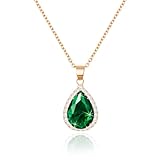Linawe Emerald Crystal Chain Necklace for Women Trendy Rose Gold, Green Imitation Diamond Pendant Cubic Zirconia Birthstone Rhinestone Teardrop, Preppy Boho Jewellery