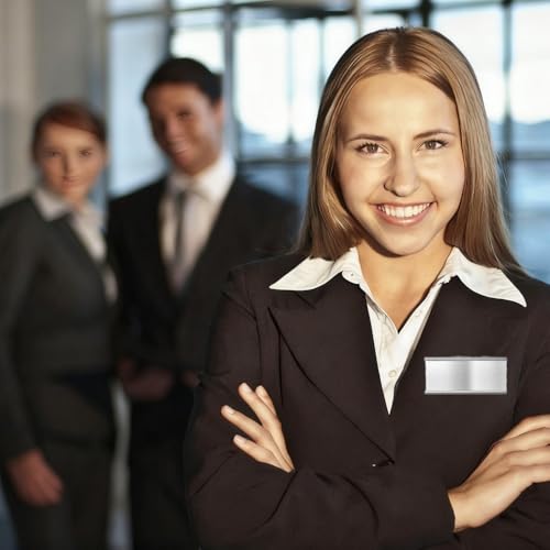 4 Stück Namensschilder für Kleidung Magnet,Aluminium Namensschilder mit Starkem Doppelmagnet,Professionell Magnet Namensschild mit Papierschlitz,72x 30 mm(Silber)