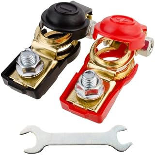 2 Pcs Car Battery Terminal Connectors Quick Release 12V Battery Clamps with Double-Ended Wrench, Leisure Battery Terminal Connectors for Car Boat Truck Van Caravan Battery Terminal
