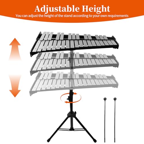 Image of 32 Note Glockenspiel Xylophone Bell Kit, Percussion Instruments for Music Teaching with Adjustable Stand, Mallets and Carrying Bag, Professional Xylophone Bell for Adults & Students(black)