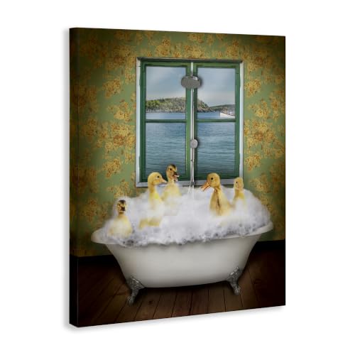 Image of Ducks Bathing Tub Ocean View, 24 x 30 Inch Canvas Wall Art