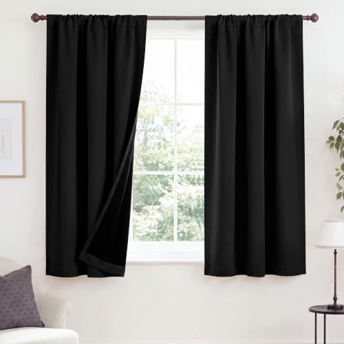 NICETOWN Black Kitchen Blackout Curtains 37 x 54 inches Long for Window