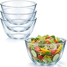 Gisafai 4 Pcs 2.5qt Glass Mixing Bowl Set Clear Salad Bowl for Kitchen Baking Cooking Preheated Oven Food Prepping Serving and Storage Freezer Microwave Dishwasher Safe