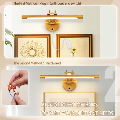 Image of 40cm Bathroom Vanity Light 15.7 inch Picture Light,Plug in,Led,8W Wall Lights for Paintings,3000K,CRI90+,Touch Dimming,Rotatable Poster Lights for Display,Cabinet,Art Work,Gallery(Brass-Color)