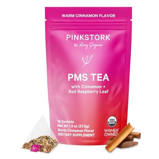 Pink Stork Organic PMS Tea for Hormone Balance, Mood Swings, Bloating, and Period Regularity - 8 Herbs - Vitex, Red Raspberry Leaf, Chamomile - Caffeine-Free - 15 Sachets, Hot or Iced