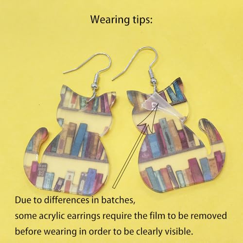 Animals Bookcase Earrings, Cat Dog Book Dangle Earrings for Women Book Lover, Bookshelves Earrings Acrylic Graduation Teacher's Day Appreciation Back To School Gifts For Teacher4