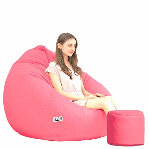 Image of LEXAVI Brand - Bean Bag with Footrest Filled with Beans, 4XL Large Jumbo Size in Faux Leather - (4XL, Pink)