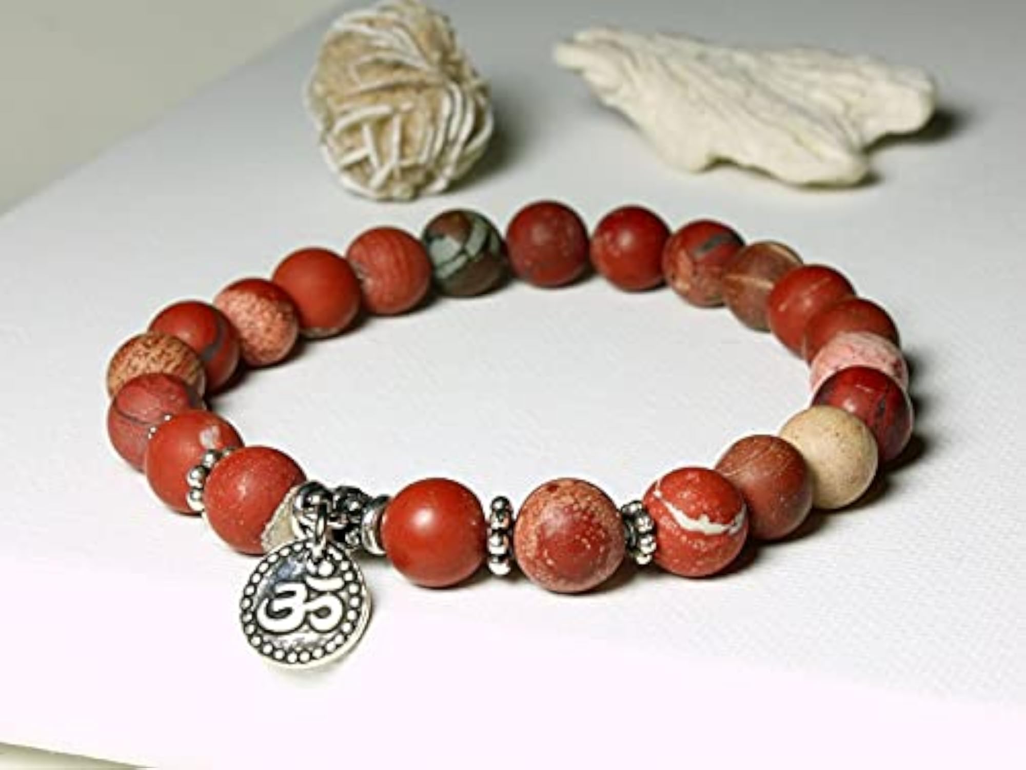 Natural Matte Red Jasper 8mm Round Bead Stretchable Bracelet, Unisex