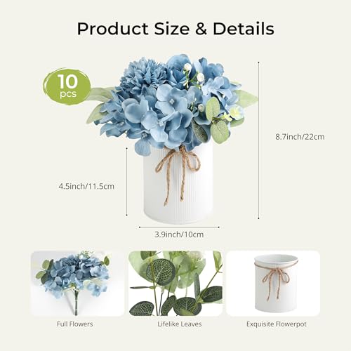 Auihiay 10PCS Flower Table Centerpieces, Hydrangea Artificial Flowers with Vase, Silk Hydrangea Flowers for Wedding Centerpieces, Birthday Parties, Baby Showers, Tea Party, Bridal Bouquet (Dusty Blue) by Auihiay - Image 5