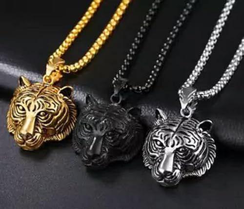 Collier tigre biker acier inoxydable chaine boite cadeau parfait pour homme style rock metal