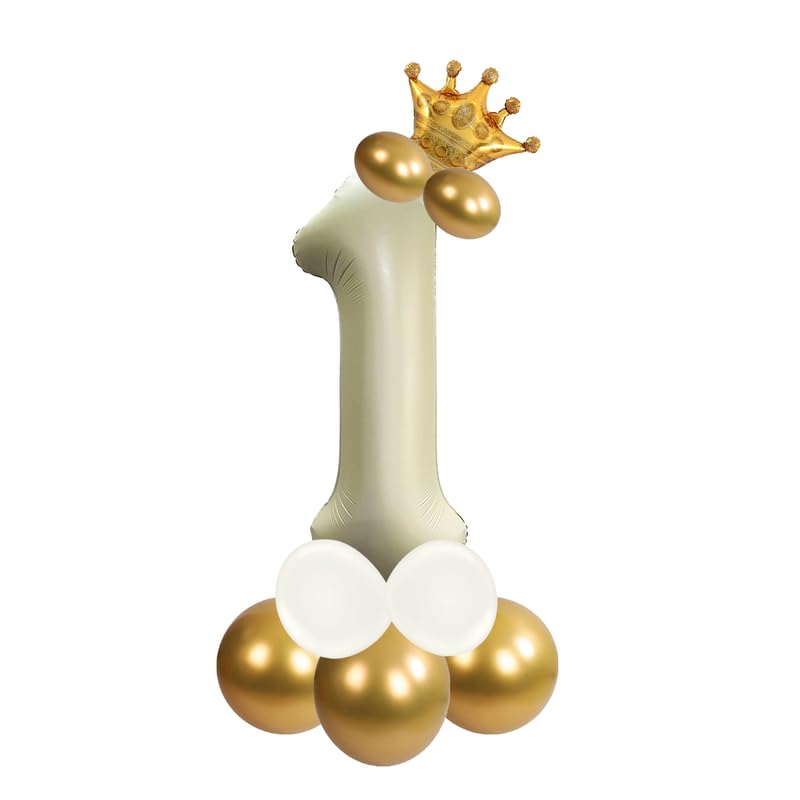 Image of Cream Color 32 Inch Number 1 Helium Foil Balloon for Birthday Decoration Items | Anniversary Decoration Items | Pack of 14