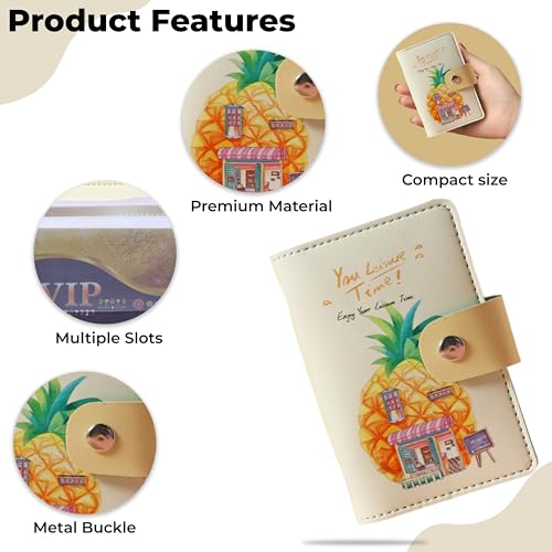 Image of Kraptick Card Holder Wallet - Slim Credit Card Holder, Visiting Card Organizer, Multi Slot Pocket Card Wallet with Secure Closure, Compact Travel Card Case (Pineapple)