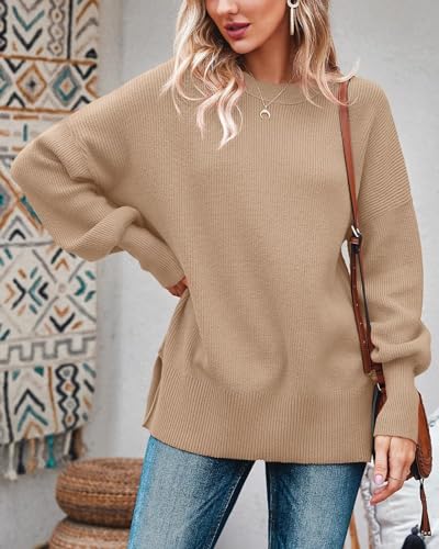 Image of Imily Bela Womens Oversized Tunic Sweaters Fall Slouchy Long Sleeve Ribbed Knit Side Slit Pullover Jumper