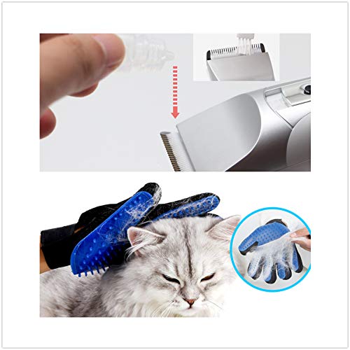 JAKEMY Dog Clippers Low Noise Pet Clippers Rechargeable Dog Trimmer Cordless Pet Grooming Tool Comb Guides Scissors Nail Kits with Pet Glooming Glove for Dogs Cats & Others
