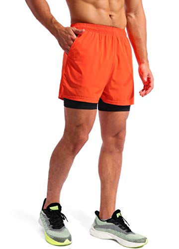 Image of Pudolla Men's 2 in 1 Running Shorts 5 inch Quick Dry Gym Athletic Workout Shorts for Men with Phone Pockets