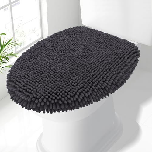 Image of Smiry Soft Chenille Bathroom Toilet Lid Cover, Machine Washable Covers, 17.5x15, Fits Most Round, Elongated and Oblong Lids, Accessories Decor, Charcoal Grey