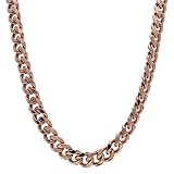 [silver KYASYA]ステンレス 喜平チェーンネックレス 7mm ローズゴールド ピンク マイアミキューバンリンク 6面カット 喜平 ネックレスチェーン シンプル メンズ 男性 金属アレルギー対応(幅7mm、60cm)