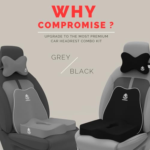Image of MRRON Memory Foam Car Seat Cushion Combo - Backrest, Coccyx Cushion & Neckrest - Orthopedic Support for Back, Sciatica & Neck Pain - Ergonomic Comfort for Car, Office. (Black, Slim Backrest)