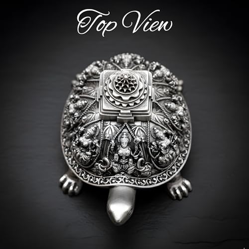 Image of 999 Pure Silver Plated Ashta Lakshmi Tortoise Idol | Vastu Home Decor for Pooja Room & Mandir | Turtle Showpiece for Prosperity & Good Luck (4.7 inch)