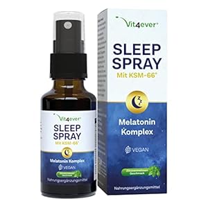 Spray per il sonno 50 ml – Complesso di melatonina con estratto di ashwagandha (KSM-66®), passiflora, melissa, valeriana, vitamina B6 e vitamina B1 – Senza alcol – Vegan