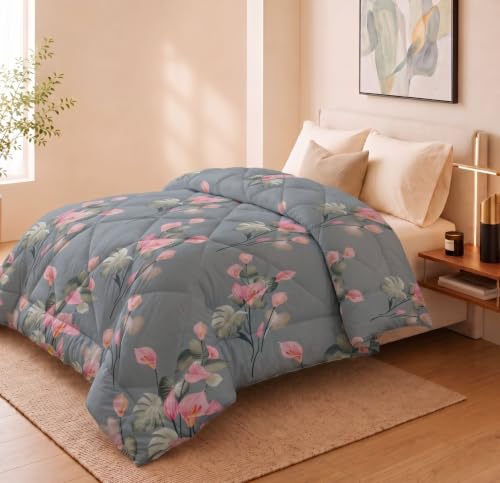 Image of HOMEKART 220 GSM Reversible Microfiber AC Comforter /Duvets for Mild Winter | All Season King Size 3 Layered Quilted Blanket for Double Bed (220 cm x 240 cm,Floral