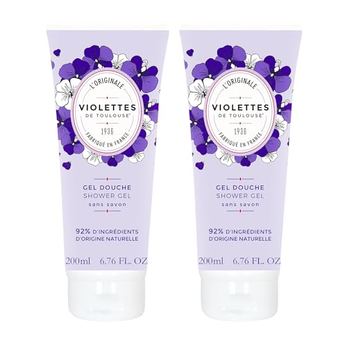 BERDOUES - Gel de Ducha Violettes de Toulouse, Lote de 2, Gel limpiador delicadamente perfumado. Sin jabón, sin silicona, sin sulfato y sin colorantes. Fabricado en Francia. 200 ml