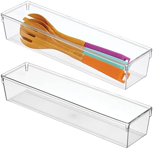 mDesign Plastic Stackable Kitchen Drawer Storage Organizer Tray Containers for Pantry, Drawers, Cupboard, Shelf, or Counter – Holds Utensil, Gadget, and Snacks – Lumiere Collection – 2 Pack – Clear mDesign Plastic Stackable Kitchen Drawer Storage Organizer Tray Containers for Pantry, Drawers, Cupboard, Shelf, or Counter – Holds Utensil, Gadget, and Snacks – Lumiere Collection – 2 Pack – Clear
