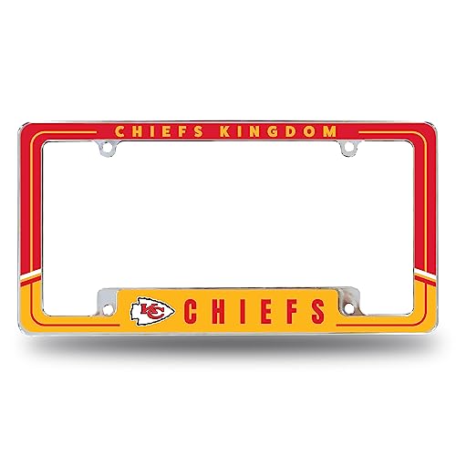 Rico Industries NFL Football Kansas City Chiefs Two-Tone 12" x 6" Chrome All Over Automotive License Plate Frame for Car/Truck/SUV
