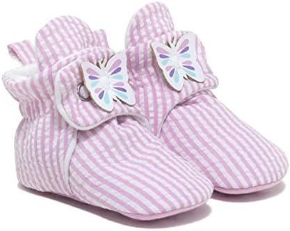 Robeez Baby Snap Booties with Slip Resistant Soles for Infant/Toddler, Girls, Boys, Unisex - Seersucker Pink - 6-12 Months