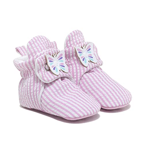 Robeez Baby Snap Booties With Slip Resistant Soles For Infant/Toddler, Girls, Boys, Unisex - Seersucker Pink - 6-12 Months #TOP9