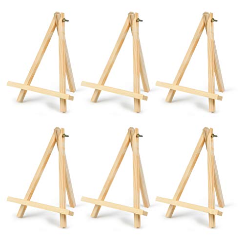 9" Tall Natural Pine Wood Tripod Easel Photo Painting Display, Portable Wood Tripod Tabletop Display Easel for Artist Painting, Sketching, Displaying Photos, Decorative Plates, 6 Pack