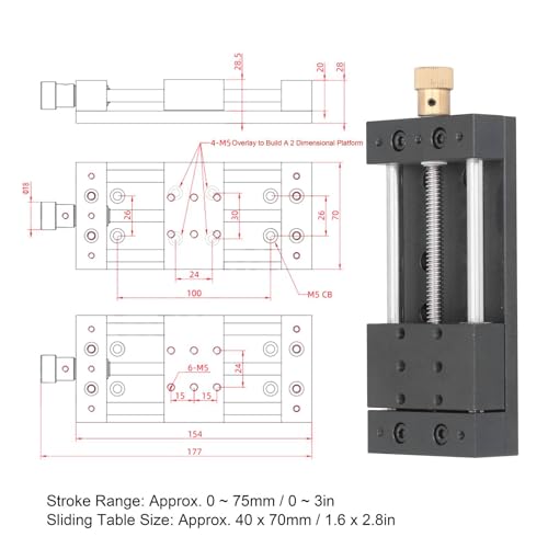 Manueller Lineartisch, 75 Mm Schiebetisch-Linearaktuator aus Aluminiumlegierung für Maschinenbau, Automatisierungsgeräte