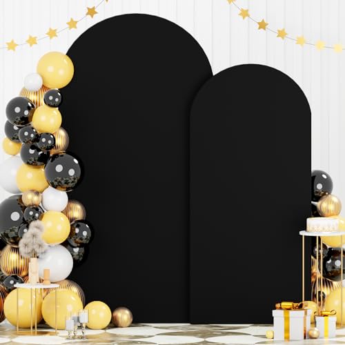 Image of FOTSHARER 6FT 7.2FT Spandex Arch Cover Black Arch Stand Cover Set of 2 Wedding Arch Backdrop Cover for Chiara Wall Party Arch Fabric Cover Balloon Arch Covers Stretchy Backdrop for Halloween Decor