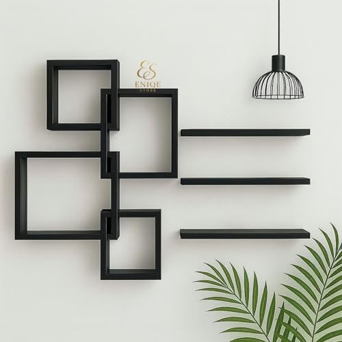 Image of Wall Shelves for Living Room and Bedroom Wall Decor | Wooden Wall Shelves for Wall Mounting (Black)